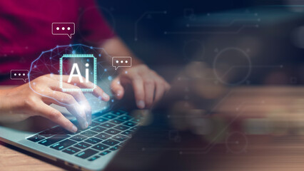Women use AI to help work, AI Learning, and Artificial Intelligence Concepts. Business, modern...