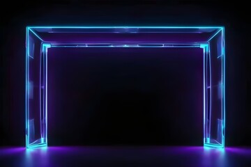Glowing neon frame animation with blue and purple color on black background . 4k video . Generative...