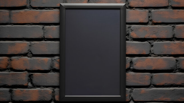 Vertical black frame mockup close up on wall