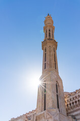 Obraz premium Tower of Al Mustafa Mosque in Old Town of Sharm El Sheikh in Egypt, at sunset
