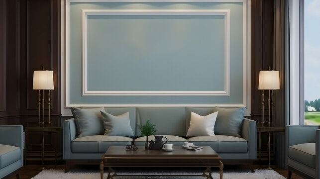 Frame mockup in modern classic living room interior background