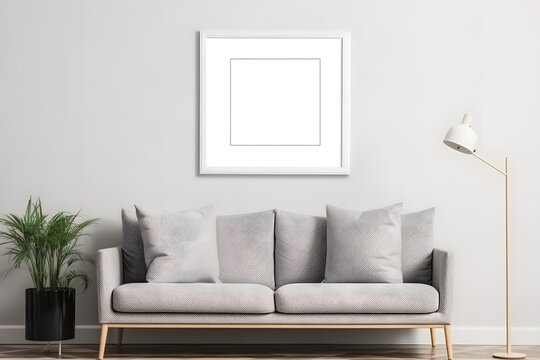 Mockup frame in contemporary Scandinavian living room interior