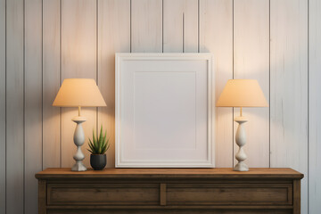 Mockup frame in farmhouse room interior background