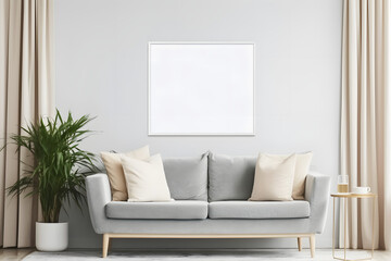 Fototapeta premium Mockup frame in Scandinavian living room interior background, 3d render
