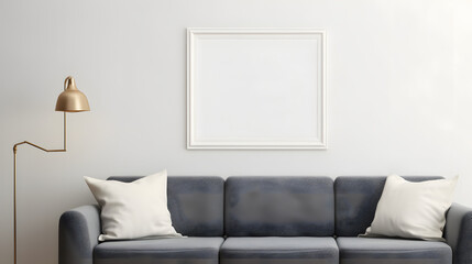 Poster frame mock-up in home interior background with sofa, table and decor in living room 