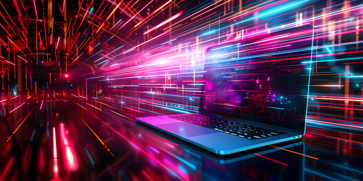 Mockup of beautiful laptop with multicolor background, 
