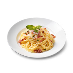 spaghetti carbonara isolated on white