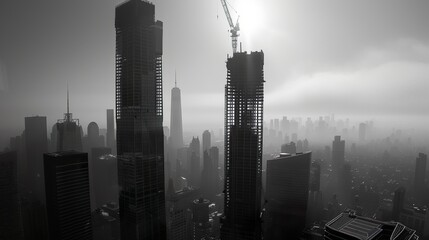 A skyscraper's top floors still under construction