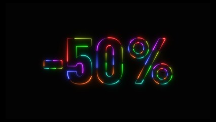 Abstract neon number 50% off  big offer sale background illustration.