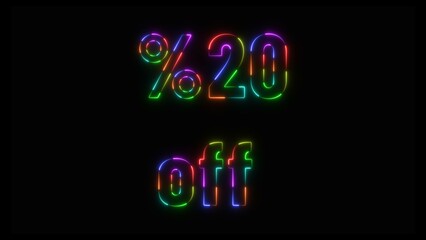 Abstract neon number 20% off  big offer sale background illustration.
