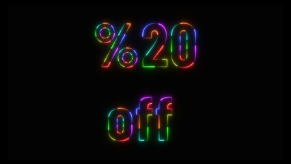 Abstract neon number 20% off  big offer sale background illustration.