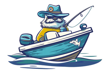 illustration of pirate on boat with white background