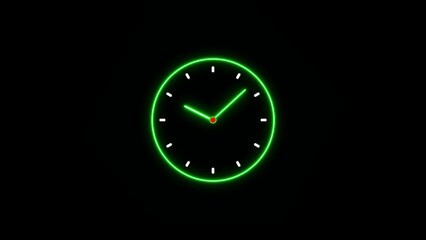 Abstract beautiful analog neon clock icon illustration background 4k.