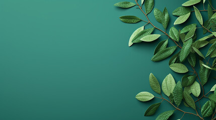 corners with leaves on green background with space for text