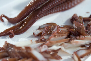 View of the boiled octopus