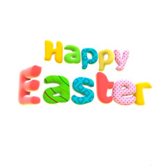 3d happy easter text with bright vibrant colors and patterns