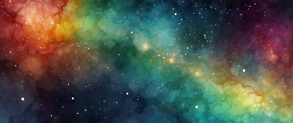 Space watercolor background with beautiful stars. Colorful space background - obrazy, fototapety, plakaty