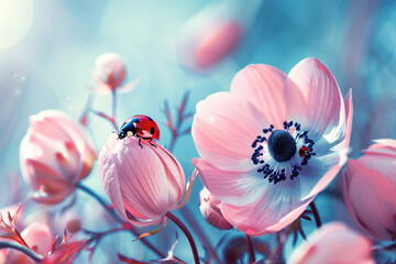 spring flowers with ladybug