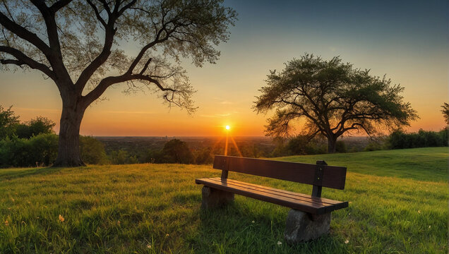 A bench overlooking a sunset.