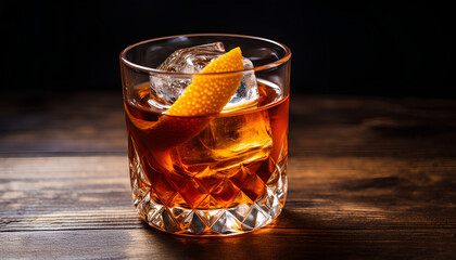 Negroni sbagliato cocktail, prosecco with Campari and vermouth. Serve in a highball glass with an orange slice