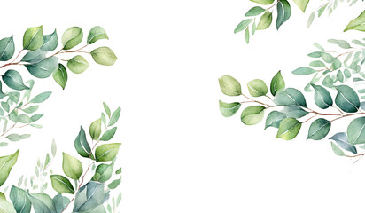 Watercolor  floral frame eucalyptus illustration.PNG Corner border.  - obrazy, fototapety, plakaty