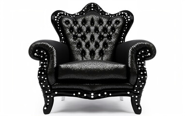 Vintage black velvet armchair with glitter isolated on white. Upholstered furniture for the living room