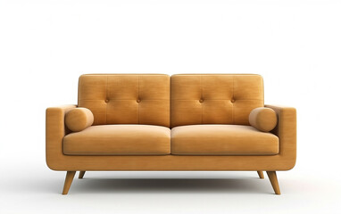 Isolated ocher sofa. Vintage velvet couch. Classic ocher sofa on a white background