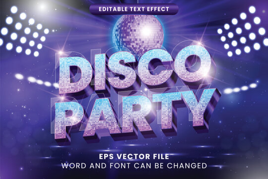 Disco party neon light 3d editable vector text effect. Party night text style