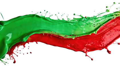 An energetic and dynamic paint splash in vibrant green and red hues, creating a striking contrast. 