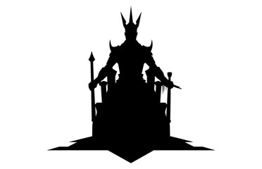 Throne King with Warrior Vector Black Silhouette, king on the throne in ancient castle interior.