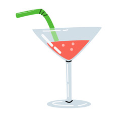Vector summer beverage glass with straw and drink cocktail isolated. Vector illustration can used for label. banner, flyer, cards.