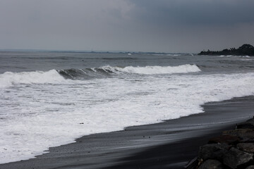 black sand beach on Bali island