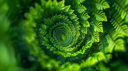 Lush fern spiral pattern creating a natural green mandala