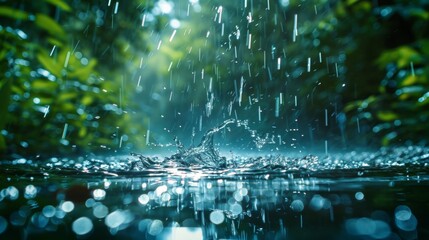 Downpour drains through a spout, splashing onto a water-soaked ground - obrazy, fototapety, plakaty