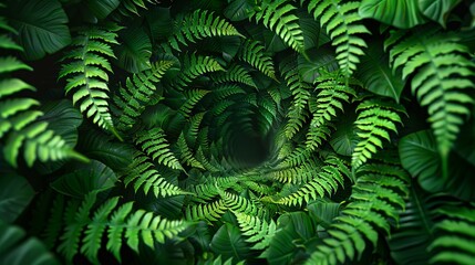 Lush fern spiral pattern creating a natural green mandala