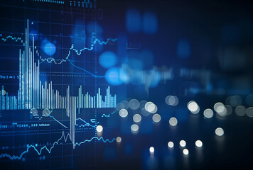 Stock Market Chart on Dark Blue Background: Candlestick Graph with Real-Time Data Display.