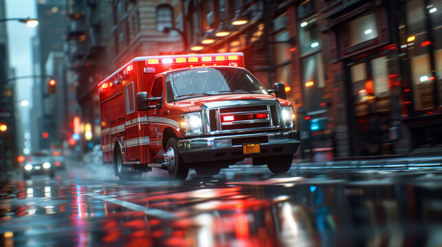 Speeding emergency vehicle in action, lifesaving urgency in urban setting