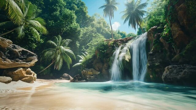 waterfall in tropical forest. seamless looping 4k animation video background 