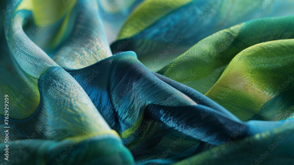 Aufkleber a closeup of a colorchanging fabric in its initial state with a lush green hue that shifts to a deep