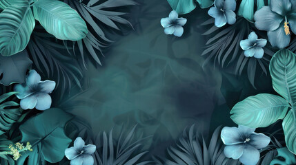 Tropical palm leaves exotic jungle background. Summer Flowers with empty space for text.Generative AI