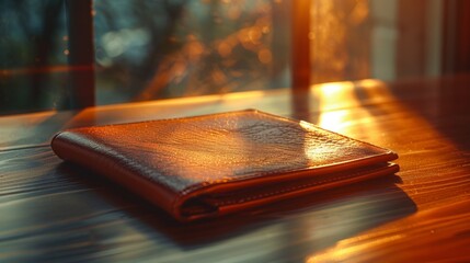 Sunlit setting enhances the stark emptiness of a leather wallet, a personal economic downturn