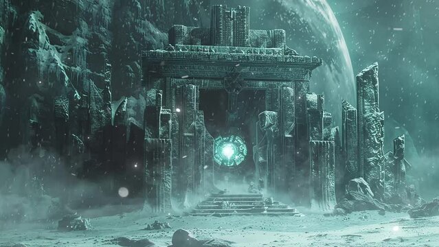 cinematic shot ancient alien entity appears. interdimensional background concept. seamless looping overlay 4k virtual video animation background