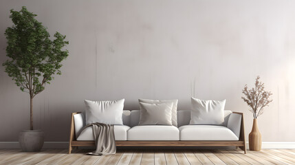 Fototapeta na wymiar Minimalist modern living room interior background, Scandinavian style