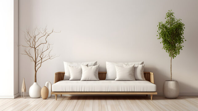 Fototapeta Minimalist modern living room interior background, Scandinavian style