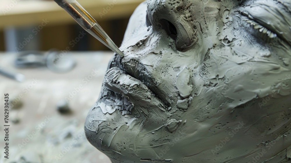 Poster a finishing touch being added to a completed sculpture a small tool creating subtle lines and textur