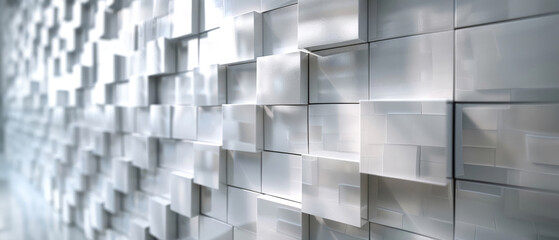 Contemporary wall with 3D white tiles rectangular pattern