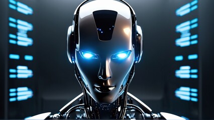 futuristic robot, ai robot thinking, robot android head, humanoid head, portrait cyborg, 8k