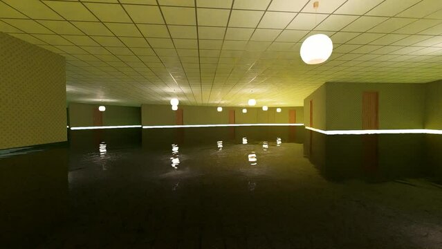 alone in the backrooms liminal space 3d render	