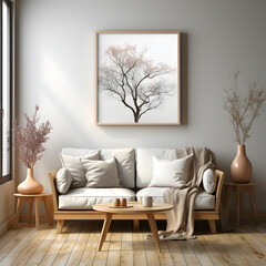 Mockup frame in contemporary Scandinavian living room interior