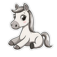 Cartoon horse sitting cute sticker | High Quality | Transparent PNG	